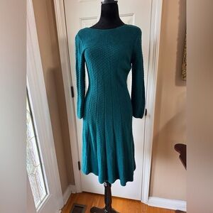The Limited Elmerald Green Stretch Knit Textured Fit & Flare Wool Blend Dress
